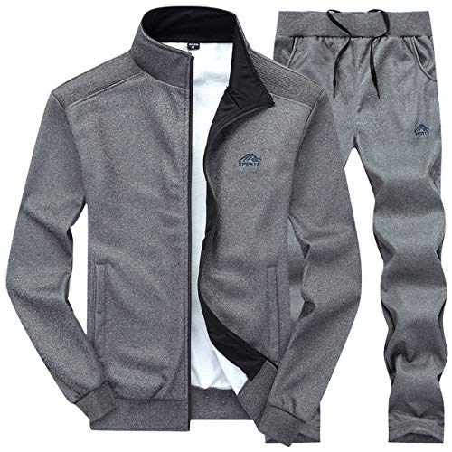 LBL - Conjunto de chándal para hombre, casual, cálido, manga larga, cremallera completa, para correr, gris oscuro, M