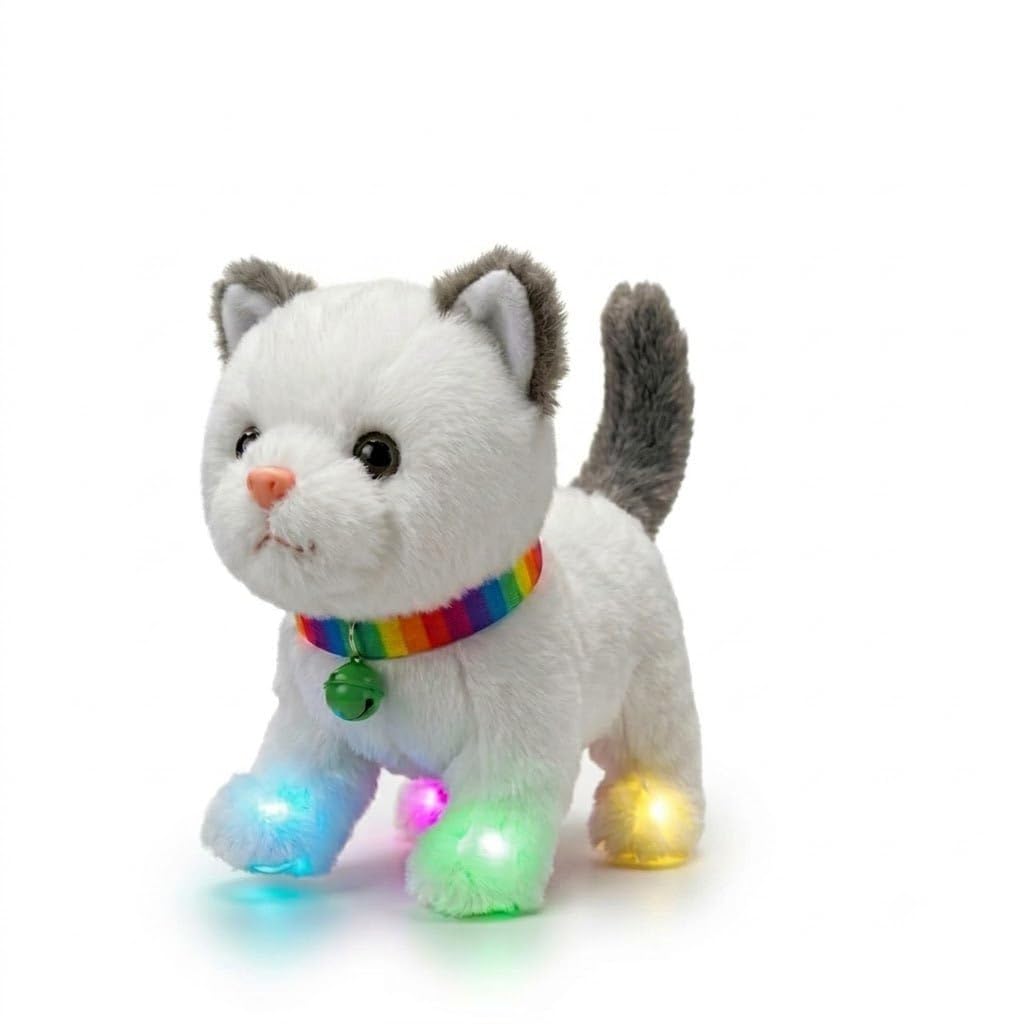 Interactive Walking Talking Cat Toy with LED Lights Battery Operated Plush Kitten Musical Moving Soft Toy Voice Sound Cute Pet Animal Gift for Kids Boys Girls Toddlers-image-6