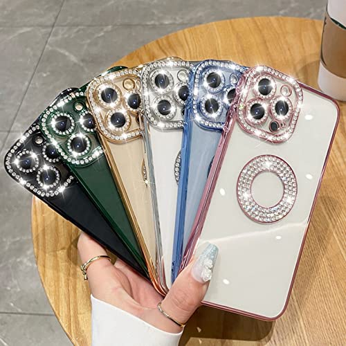 Coque iPhone 14 Pro Max luxe à paillettes transparentes et strass noirs chic