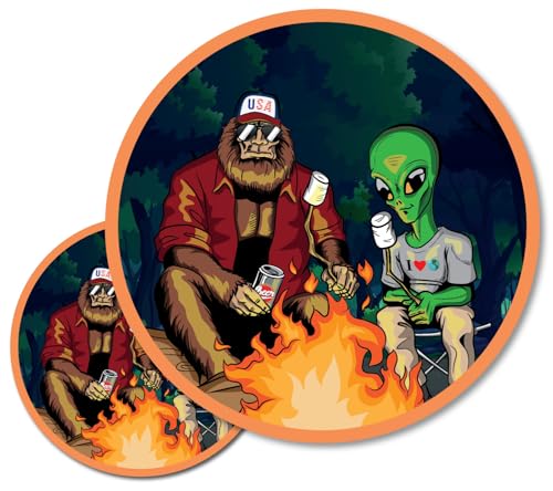 USA Sasquatch Bigfoot Alien UFO Stoßstangen-Aufkleber für Autos, Tassen, Laptops, Kühler (2 Stück) (7,6 x 7,6 cm und 12,7 x 12,7 cm)