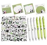 60PCS Set de Papelería Panda HSYWSH-Panda Regalo Temático de Fiesta Panda Regalo Cumpleaños Niños Kit Escolar con 200 Hojas Notas Adhesivas 6 Bolígrafo Neutro, 50 Pegatinas para Niños y Niñas (Verde)
