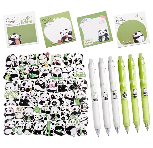 60 peças Conjunto de papelaria Panda HSYWSH-Panda presente temático de festa panda presente de aniversário crianças kit escolar com 200 folhas notas adesivas 6 caneta neutra, 50 autocolantes para