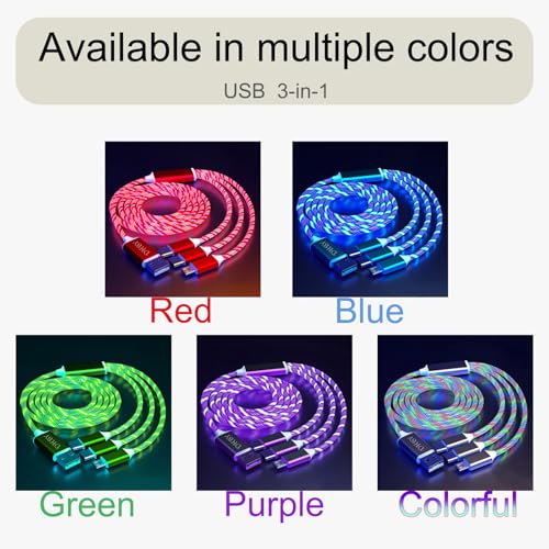 Image of 3-in-1 USB Charging Cable - Triple Port Type-C /Micro USB Fast Charger & Sync Cord for Smartphones, Tablets - Colorful & Compact