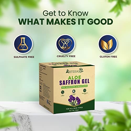 Image of Artesian Aloe Saffron Gel for Hydrating, Sunburn, Skin-moisturization, Soothing Skin | with Goodness of Aloe and Saffron for men & women - 50 Gram
