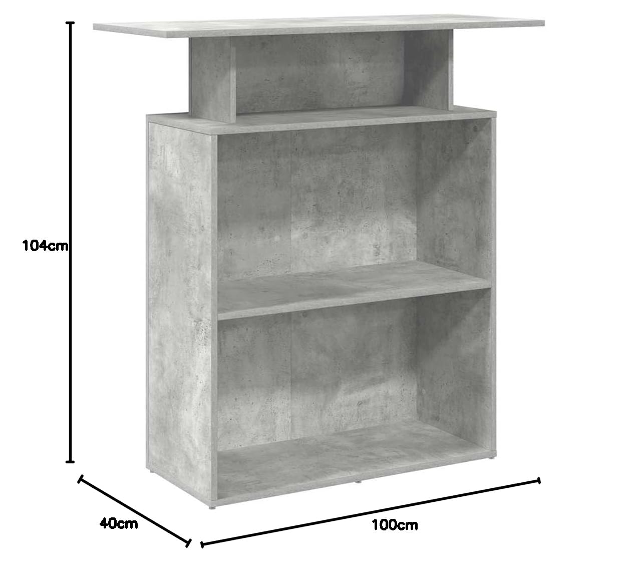 Banco reception, grigio cemento, 100 x 40 x 104 cm, materiale in legno, robusta scrivania per ufficio, hotel, salone, scrivania per computer versatile