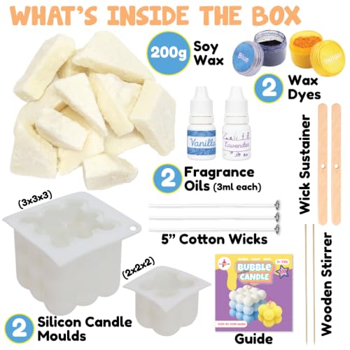 Image of Kalakaram DIY Scented Bubble Candle Making Kit for Beginners | Soy Wax Candle Craft Kit with Silicone Molds, Fragrance, Colors & Tools | Art & Craft Set for Kids & Adults | Home Decor & Birthday Gift