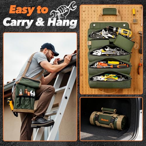 Image of Gifts for Men, Roll Up Tool Bag, Anniversary Birthday Gifts for Men Dad Husband Him Boyfriend, Gift for Dad Who Have Everything, Portable Tool Organization for Mechanic Welding Electrician