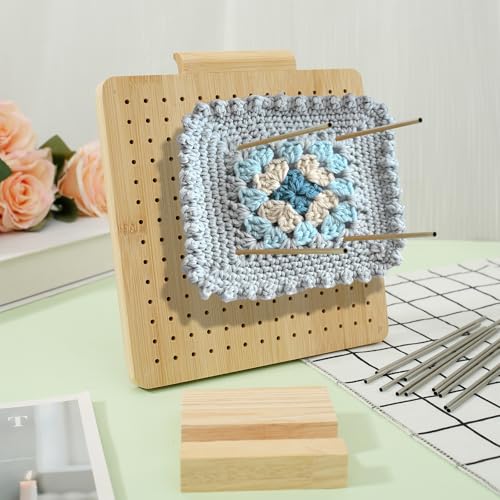 Crochet Blocking Board with 15 Stainless Steel Rod Pins Granny Square Blocking Board with Groove Wood Blocking Board Blocking Board Kit for Beginner Knitting Lover Mothers & Grandmothers
