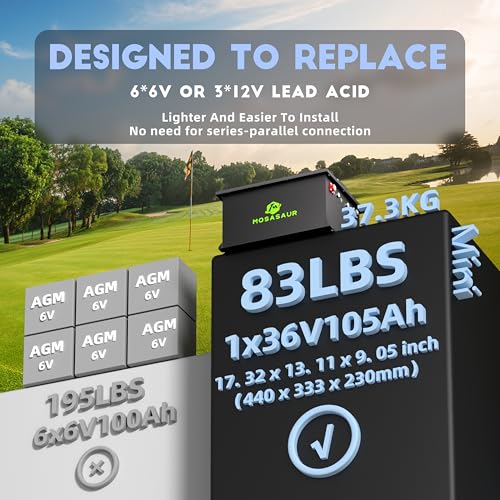 Image of 36V 105Ah Golf Cart Lithium Battery, Built-in Smart 200A BMS with Touch Monitor and 20-Amp Charger, APP Supported, MAX 7680W, 4000+ Cycles Charging, Designed for Golf Carts