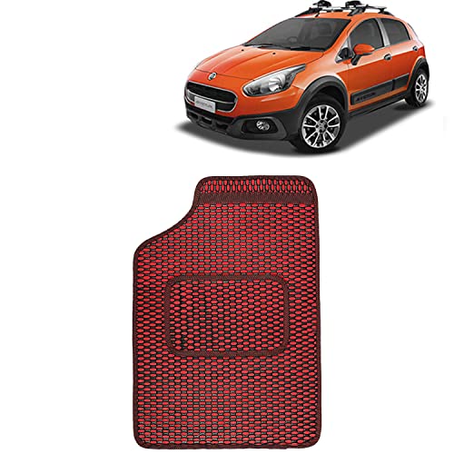Image of Kingsway Dotted Design Car Floor Foot Mats Universal Fit for Fiat Avventura, Model Year : 2014-2019, Water and Dustproof, Color Red, Set of 5 Pieces