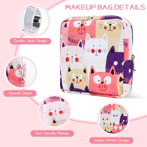 Image of Likesing 5.1 inch Mini Makeup Bag for Purse, Nylon Small Makeup Pouch Travel Cosmetic Make up Bags for Women Girls, Cute Preppy Mini Toiletry Bag Coin Pouch Period Bag(Cat Pink)