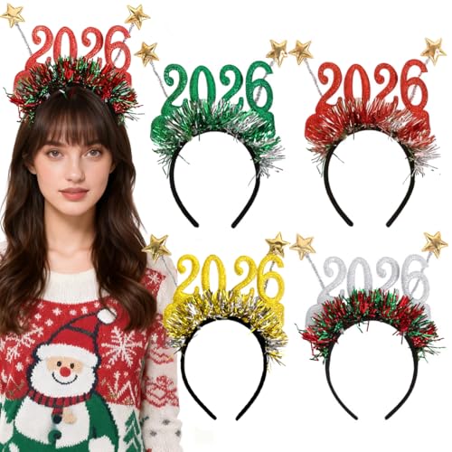 GTJEOI 4 Pezzi Cerchietto Capodanno 2026, Fasce per Capodanno 2026, Cerchietto per Capelli 2026, Anno Nuovo Fasce, Happy New Year Fascia, Accessori Foto per Adulti Bambini