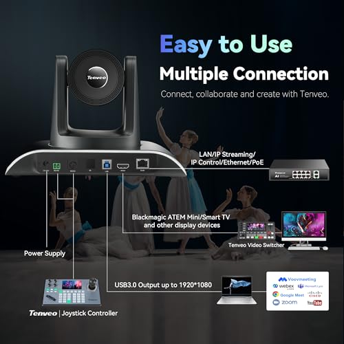 Image of Tenveo HDMI /USB3.0 /LAN(PoE) PTZ Camera AI Humanoid & Face Auto-Tracking, 20X Optical Zoom PTZ Camera IP Live Streaming, FHD 1080P 60FPS, for Church Services Worship Video Conference Live Streaming