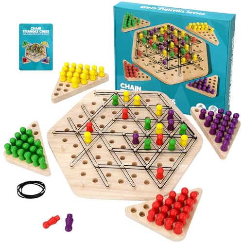 Kaisibum Dreieck Geometrie Brettspiel Ineinandergreifendes Holzbrettspiel 2 bis 4 Spieler Dreieck Schachspiel Gummibänder Brettspiele Interaktives Puzzle-Brettspiel für Kinder ab 6 Jahren