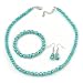 Produktbild Blaugrüne Glaskristall-Perlenkette, 5 mm/7 mm große Perlen, mit flexiblem Armband und Ohrhängern, versilbertes Set, 42 cm Länge und 5 cm Verlängerung