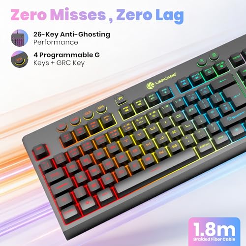 Image of Lapcare Thunder USB Gaming Keyboard, LIGHTSYNC RGB Backlit Keys, Spill-Resistant, Anti-Ghosting, Customizable Keys, Dedicated Multi-Media Keys - Black (LGK-111)