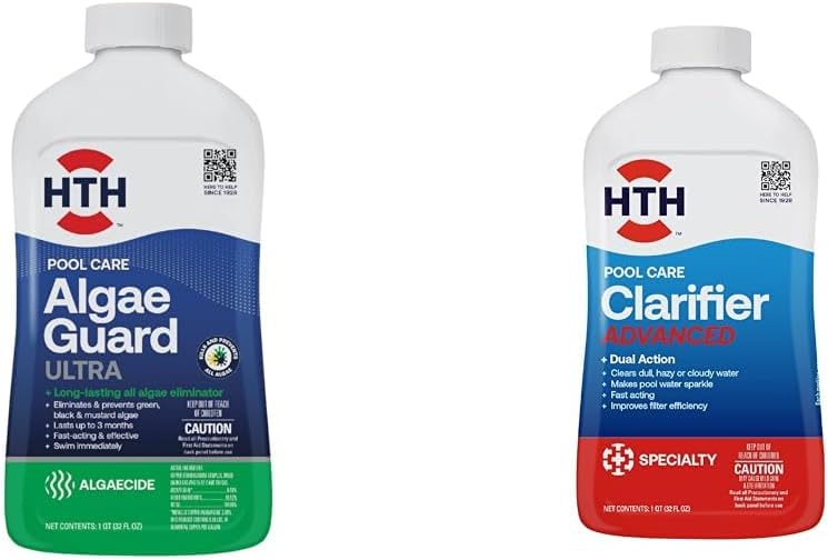 HTH 67289 Swimming Pool Care Algae Guard Ultra 32 fl oz and HTH 42052W Swimming Pool Care 3" Chlorine Tabs Advanced 5lb