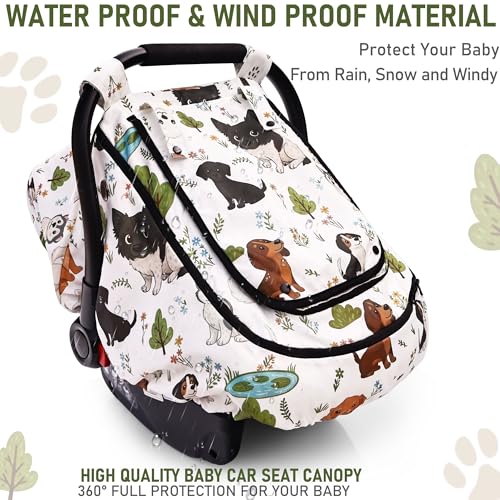 Image of Waterproof Baby Car Seat Cover,YVMVDV Patented Cold Weather Carseat Cover for Babies,Infant Car Seat Cover Canopy for Boy Girls, Keeps Babies Warm and Cozy (Cute Dog)