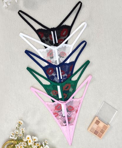 Image of Murimia Thongs for Womens Sexy Lace No Show Underwear Breathable T-Back G String Thongs Panties, B-Blue, Small