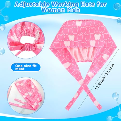 Image of Unittype 12 Pcs Dental Caps for Women Adjustable Dentist Scrub Cap Elastic Nurse Hats Teeth Pattern Working Hats Bulk