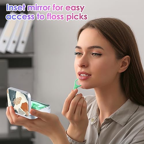 Image of Dental Floss Portable Case, Easy to Store Floss Picks of Various Sizes, Portable Dental Floss Dispenser is Perfect for Travelling, Hotels, Dinners, Appointments.Bohemian Leaf