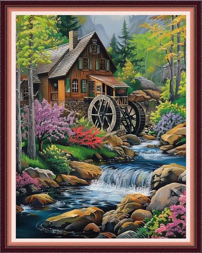 Image of Funxvoot Stamped Cross Stitch Kits for Beginners or Adults Embroidery Starter Patterns | DIY Printed Cross Stitch Kits Needlepoint for Adults 11CT-Autumn Water Scenery 16x20 inch