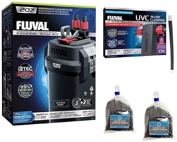 Fluval 207 Canister Filter w/Fluval UVC in-Line Clarifier Bundle 4 Items