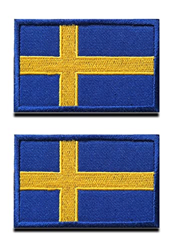 2 St. Schweden Flagge Patch- Taktisch Schwedischer Nationales Emblem, Bestickter Aufnäher mit Verschluss, Militär Bänder Patch für Rucksäcke Kleidung Taschen Uniform Weste Jersey Reisen