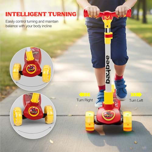 Image of Baybee Kitty Kick Scooter for Kids | Foldable Kid Scooter with 4 Height Adjustable Handle & Brake | Skate Scooters with LED PU Wheels | Runner Scooters for Kids 3 to 10 Years Boys Girls (Pink /Yellow)