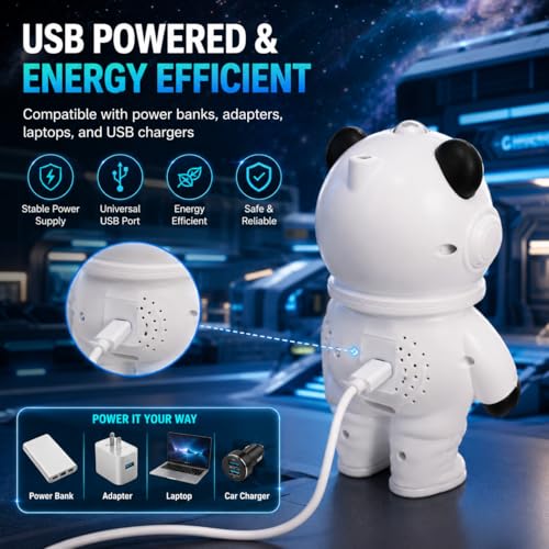 Image of One94Store Space Panda Star Projector Lamp with Bluetooth Speaker | Galaxy Night Light for Bedroom | Laser + LED Dual Light | USB Powered | Touch Control | Kids Night Lamp for Home Decor & Gifting