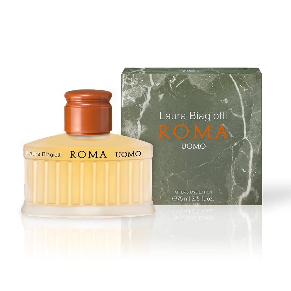 Laura Biagiotti Roma Uomo Balsam po goleniu dla mężczyzn 75 ml – orientalne i drzewne kompozycja zapachowa – uwodzicielskie i pikantne nuty – kultowy flakon inspirowany panteonem w Rzymie