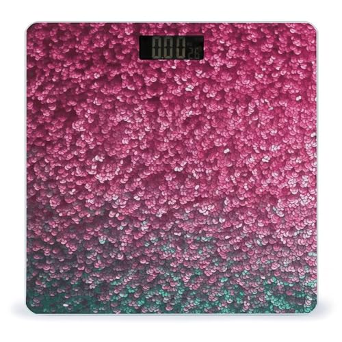 Báscula digital rosa con glitter y pantalla LCD retroiluminada miniatura 1