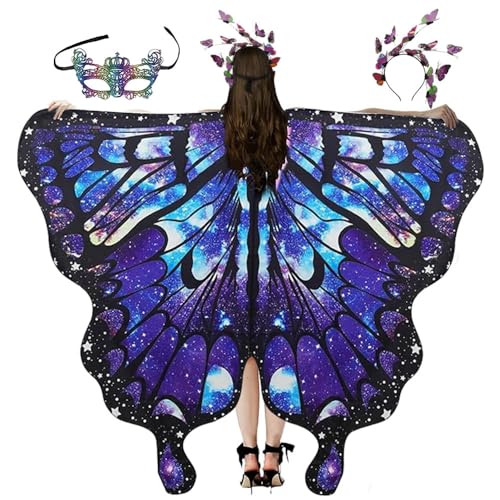 Disfraz Mariposa Mujer,Juego de 3 Piezas Alas de Mariposa,Alas Mariposa Mujer,Capa de Mariposa Mujer,Chal de Mariposa para Adulto para Pascua Fiesta Cosplay Traje de Mariposa