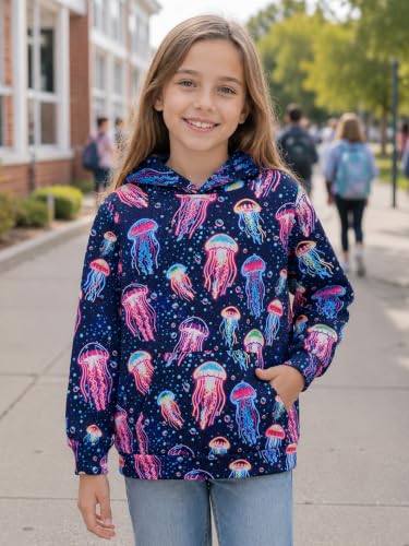 Image of uideazone Girls Graphic Hoodie, Long Sleeve Hooded Sweatshirt 4-14 Years