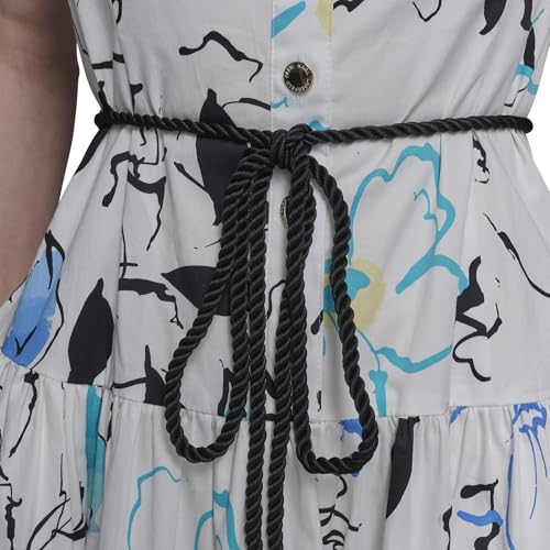 Image of Karl Lagerfeld Women's Sleeveless Square Neck Drope Waist Maxi Dress with Rope Belt