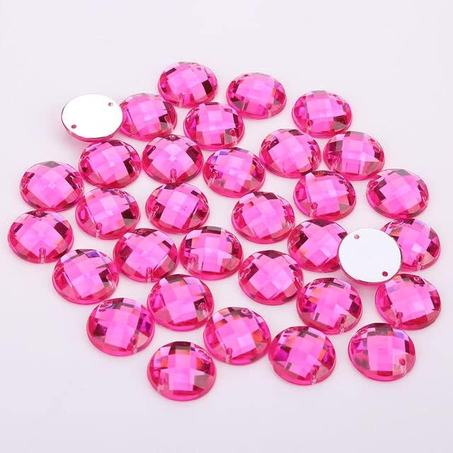 衣服用ラインストーン、 ラウンドアクリルフラットバックラインストーンビーズ2穴マルチカラー8-15mm DIYクラフト用(Rose,