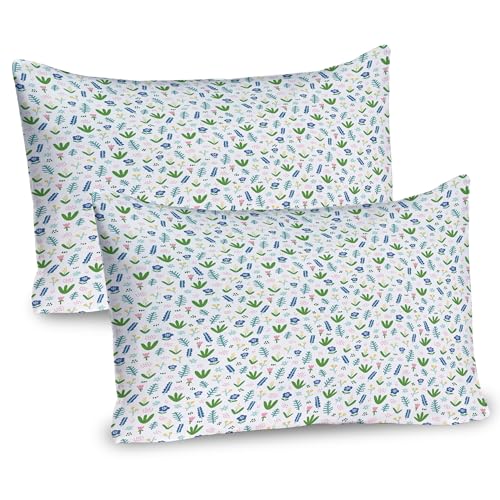 Ambesonne Botanic Pillow Sham Set of 2, Pastel Blossom Branches Little Tulip Petals Along Leaves and Herbs, Quality Microfiber Bedding Item for All Seasons, 30