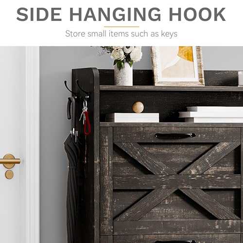 DWVO Dark Rustic Oak Farmhouse Storage Shoe Cabinet with 4-Tier Flip Shoe Storage Cabinet for 24 Pairs, Shoe Organizer with Metal Legs for Entryway, Living Room, Hallway