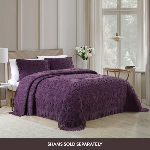 Image of Beatrice Home Fashions Medallion Full Cotton Chenille Bedspread, Eggplant