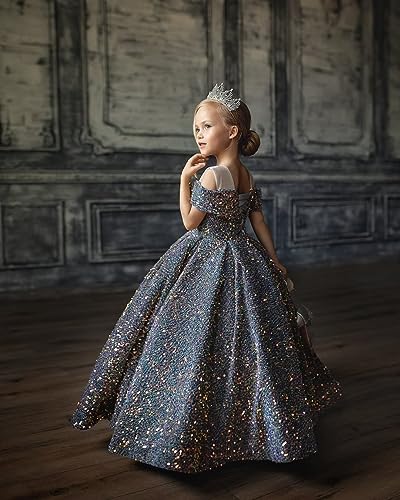 Sequin Flower Girl Dresses for Wedding Off Shoulder Sparkly Pageant Dress for Girls Ball Gown Kids Dress2