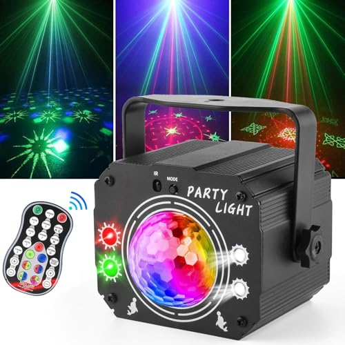 Lampe de Scène 3 en 1 avec Télécommande, Boule Disco avec Stroboscope, Lumière de Fête DJ LED à Commande Vocale Divers Effets RGBW Lumiere Soirée avec...