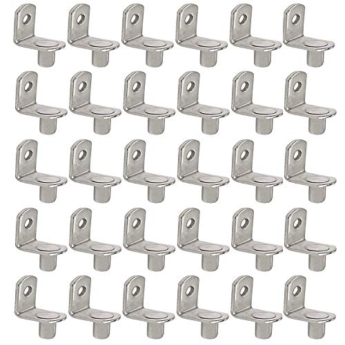 30 Pcs Shelf Support Pegs 6mm L-Shaped Shelf Support Nickel Plated Shelf Bracket Pegs for Furniture & Bookcase Shelf Cabinet Closet Shelf Support with Hole.