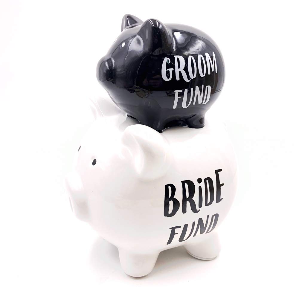 Pennies & Dreams Bride and Groom Piggy Bank Money Box With Stopper Engagement Gift