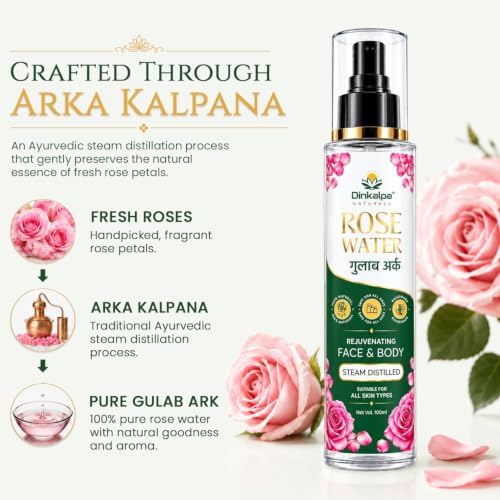 Image of Rose Water | 100% Pure Steam Distilled Gulab Ark | Face Mist & Toner | Rejuvenating Face & Body Care | Suitable for All Skin Types | 100ml