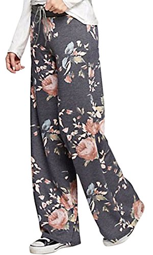 Image of AMiERY Women's Comfy Casual Pajama Pants Floral Print Drawstring Palazzo Lounge Pants Wide Leg