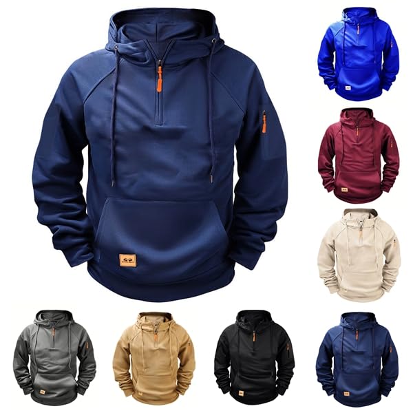Tactical Hoodies for Men, Military 1/4 Zip Pullover Cargo Hoodie Jacket Casual Workout Fleece Sweatshirt with Pockets