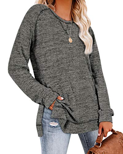 Image of Aokosor Womens Sweaters Long Sleeve Shirts Lightweight Side Split Tunic Tops for Leggings Trending Now 2023