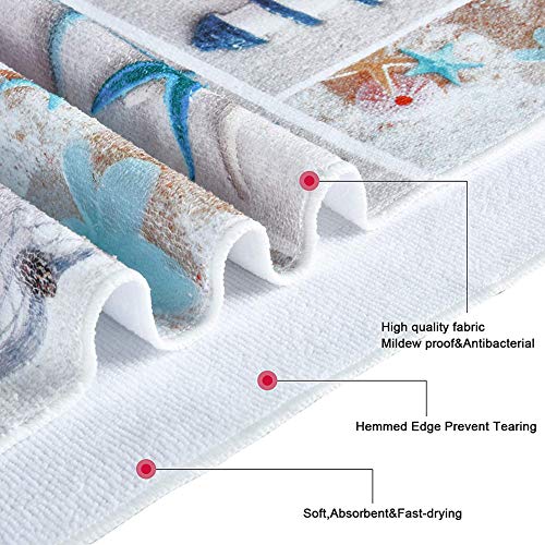 Yrigsun 7 Pcs Nautical Shower Curtain Sets With Non-Slip Rugs, Toilet Lid Cover And Bath Mat, Marine Sail Sailboat Beach Star Fishs Shell Sea Life Curtain With 12 Hooks #TOP7