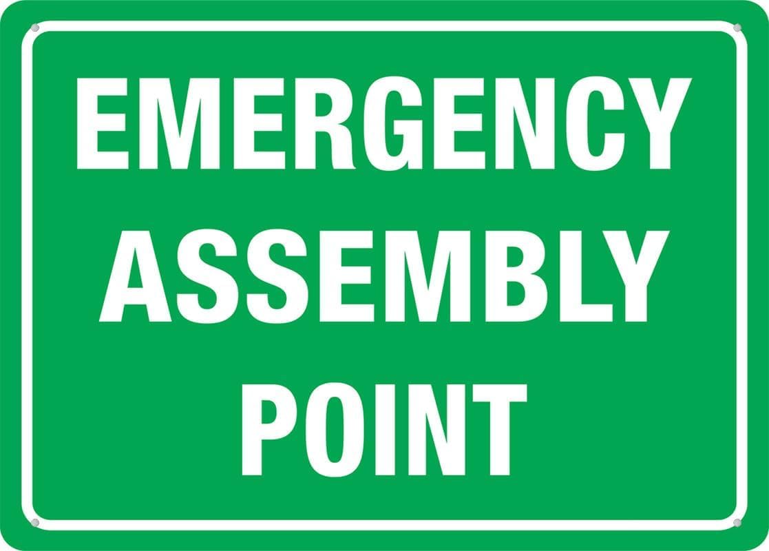 Emergency Assembly Point Rust Free Aluminum Tin Sign - Warning Decor with Pre-Drilled Holes for Indoor-Outdoor Office, School, Factory Evacuation Zone - 8x12 Inch​