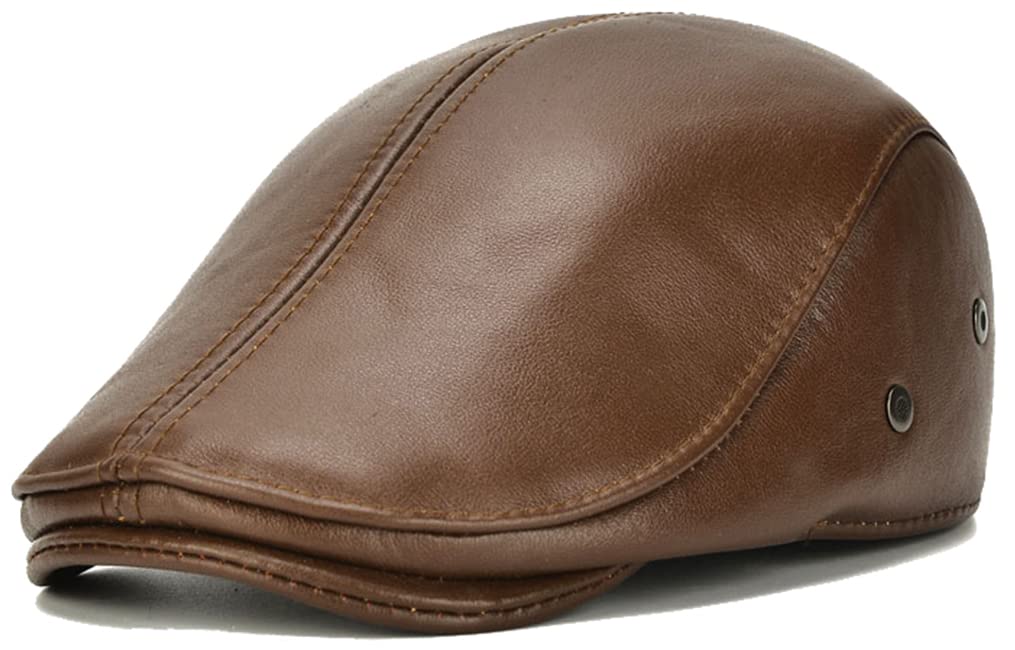 CaistreClassic Newsboy Hats for Men Genuine Leather Beret Hats Warm Gatsby Flat Hats Driving Peaked Caps Gifts for Boyfriend